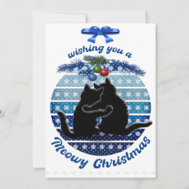 Tarjetas Navideñas Meowy Azules Blancas Planas