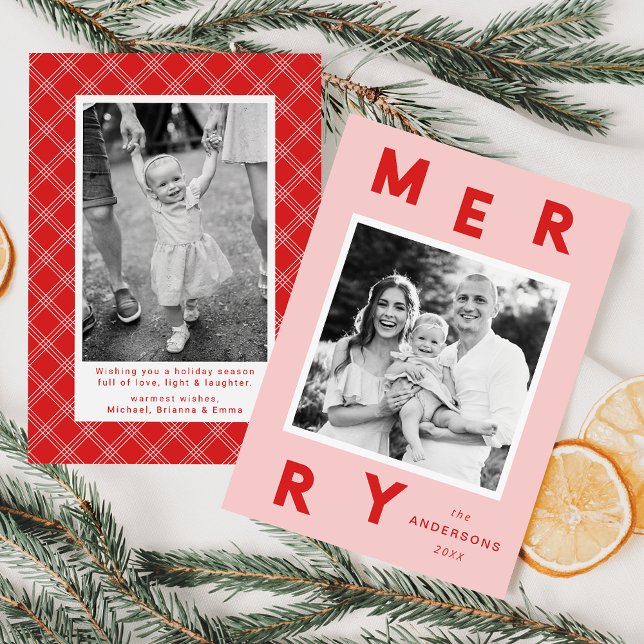 Tarjetas Navideñas Modernas Rosadas y Rojas 2 Foto (Subido por el creador)
