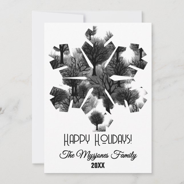 Tarjetas Navideñas Negras Minimalistas Retro Perso (Anverso)