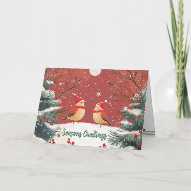 Tarjetas Navideñas Personalizadas de Aves con Somb (Anverso)