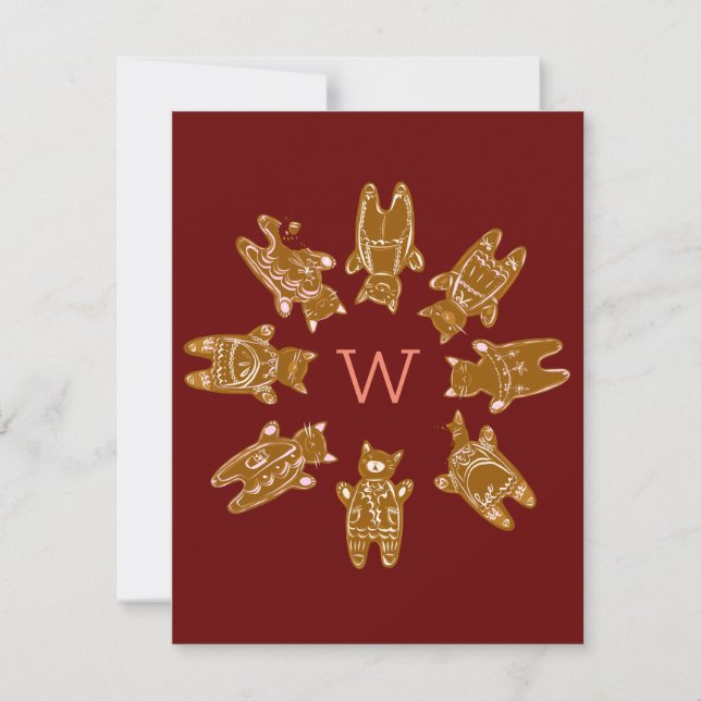 Tarjetas Navideñas Planas con Monograma de Gatitos (Anverso)