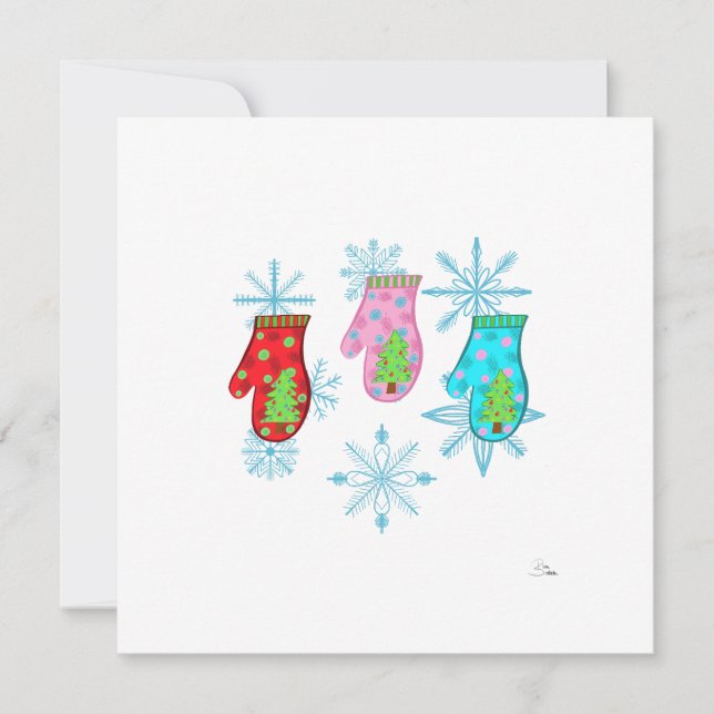 Tarjetas Navideñas Planas de Mitones Blancos (Anverso)