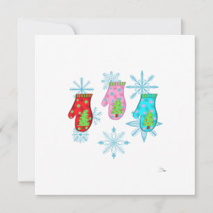Tarjetas Navideñas Planas de Mitones Blancos
