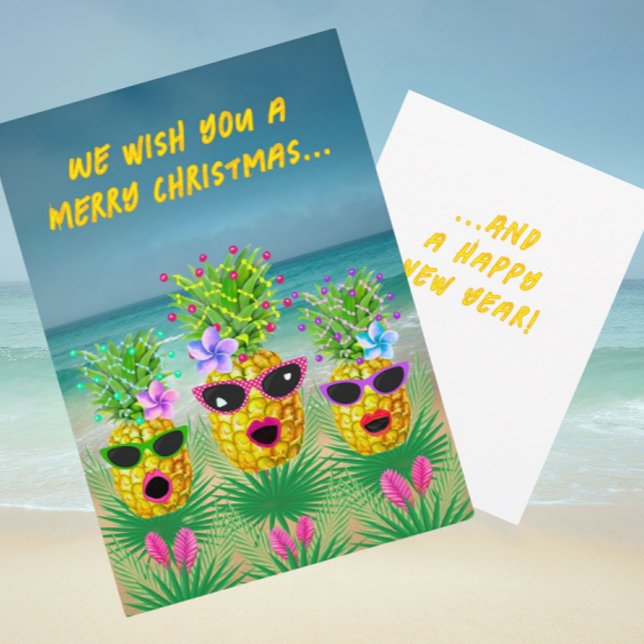 Tarjetas Navideñas Planas Tropicales de Piñas Seño (Swinging singing lady pineapples are perfect for a tropical holiday card!)
