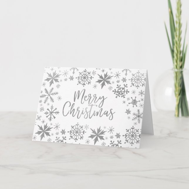 Tarjetas navideñas Silver Snowflake Merry (Anverso)
