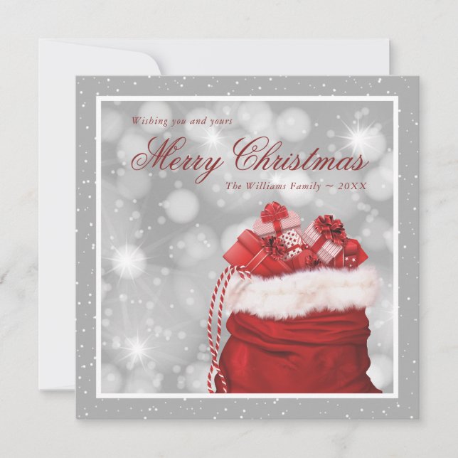 Tarjetas navideñas Silver y Red Merry (Anverso)