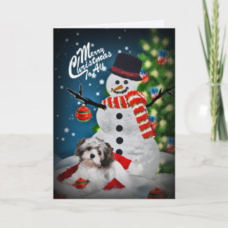 Tarjetas navideñas Snowman y Havanese Merry