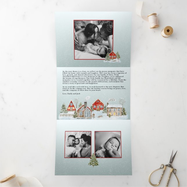 Tarjetas Navideñas Trifold de Casas Festivas (Interior)