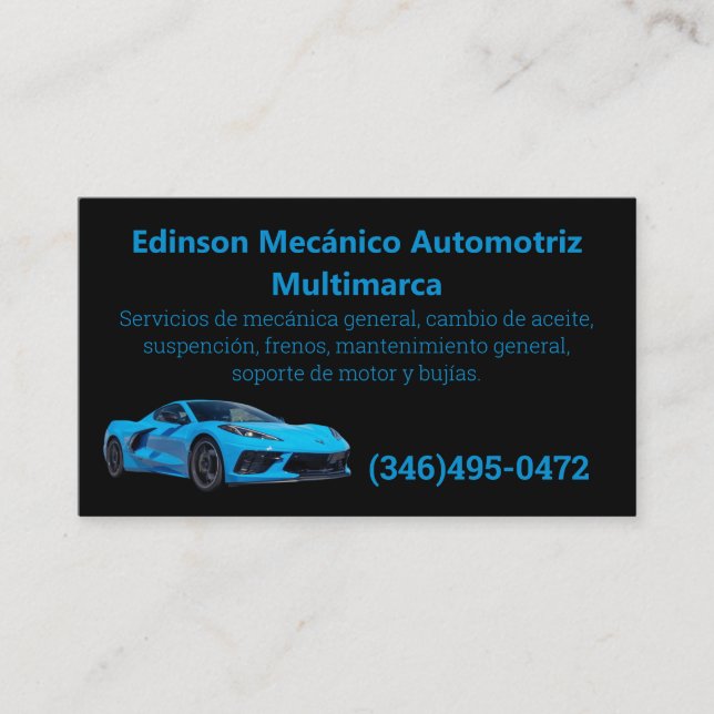 Tarjetas NegóAzul Negro Mecánico Automotriz (Anverso)