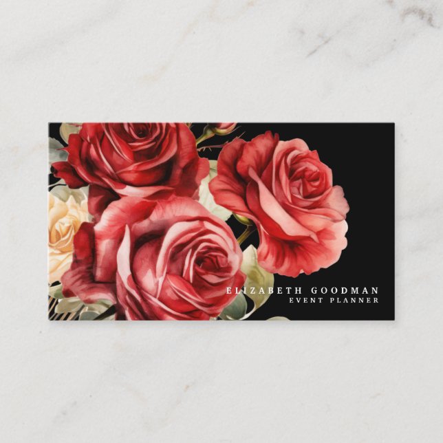 Tarjetas Negocios Clásicas Rosas Rojas (Anverso)