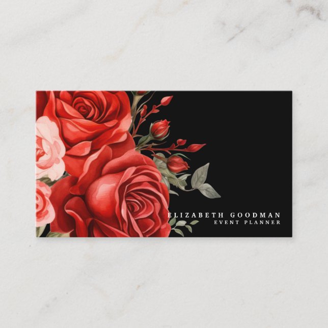 Tarjetas Negocios Clásicas Rosas Rojas (Anverso)