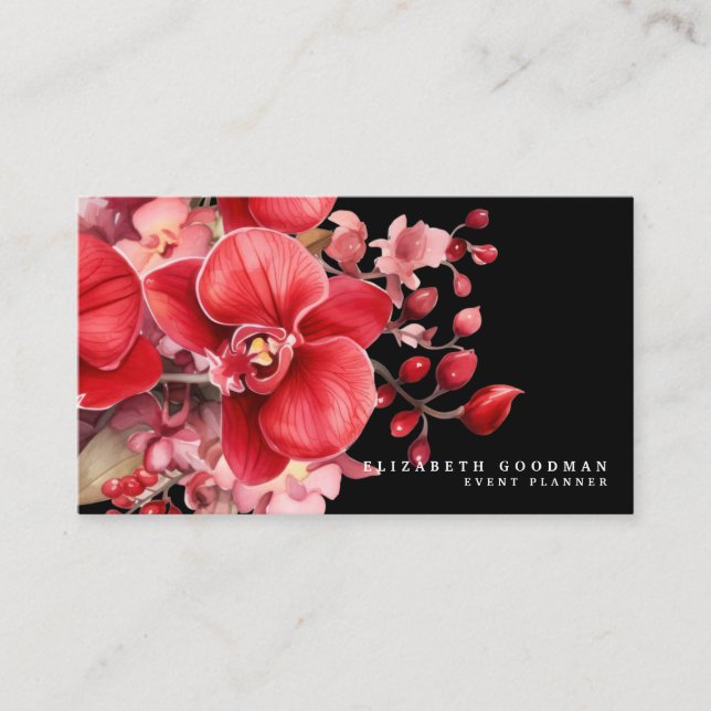 Tarjetas Negocios Orquídeas Rojas Clásicas (Anverso)