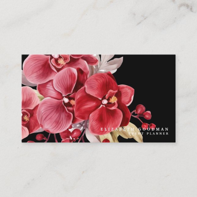 Tarjetas Negocios Orquídeas Rojas Clásicas (Anverso)
