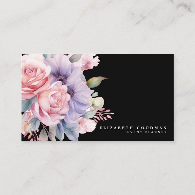 Tarjetas Negras de Negocios de Flores Dulces Elega (Anverso)
