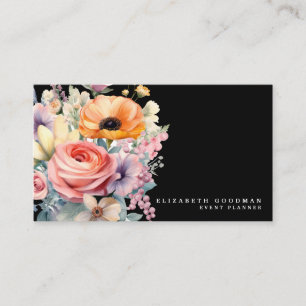 Tarjetas Negras de Negocios de Flores Dulces Elega