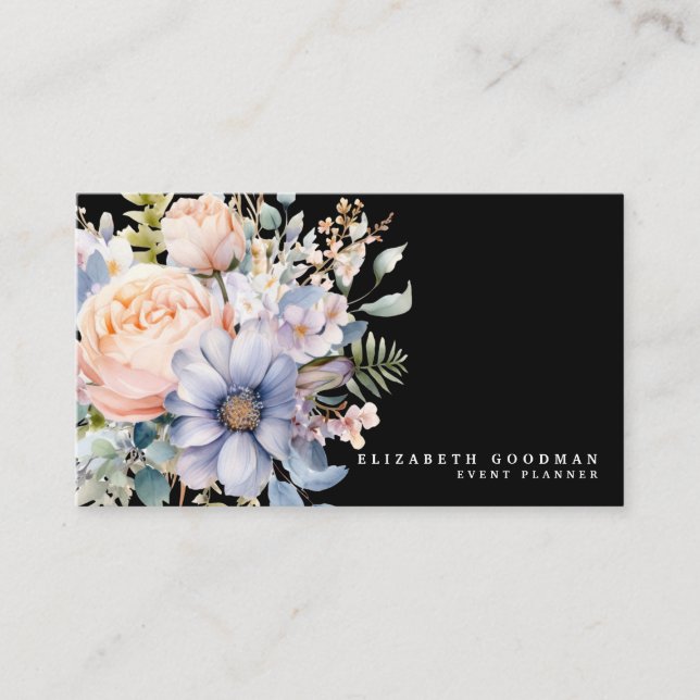 Tarjetas Negras de Negocios de Flores Dulces Elega (Anverso)