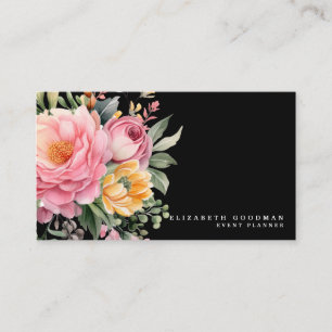 Tarjetas Negras de Negocios de Flores Dulces Elega