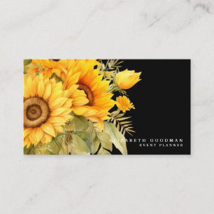 Tarjetas Negras de Negocios de Girasoles Amarillos