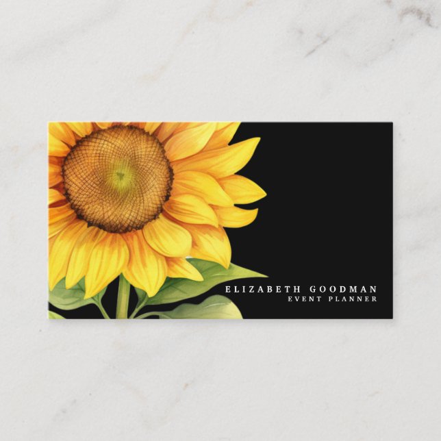 Tarjetas Negras de Negocios de Girasoles Amarillos (Anverso)