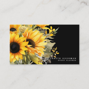 Tarjetas Negras de Negocios de Girasoles Amarillos