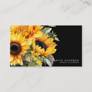 Tarjetas Negras de Negocios de Girasoles Amarillos