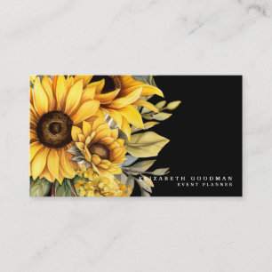 Tarjetas Negras de Negocios de Girasoles Amarillos