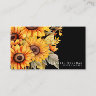 Tarjetas Negras de Negocios de Girasoles Amarillos