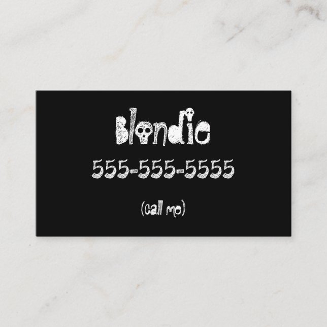 Tarjetas negras sólidas góticas llámame (Anverso)