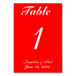 Tarjetas No. de la mesa Boda blanco rojo brillante