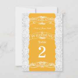 Tarjetas numeradas de mesa de boda con encaje amar