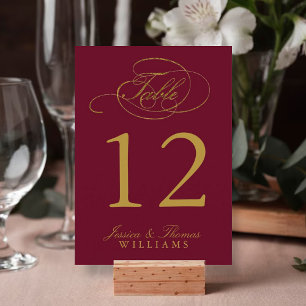 Tarjetas numeradas de mesa de boda con lámina de o