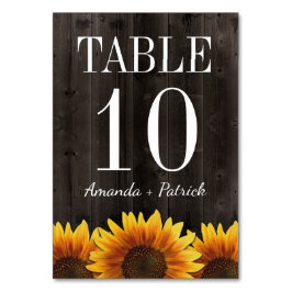 Tarjetas numéricas de Boda de girasol de madera rú