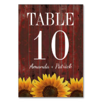 Tarjetas numéricas de Boda de girasol de madera rú