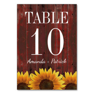 Tarjetas numéricas de Boda de girasol de madera rú
