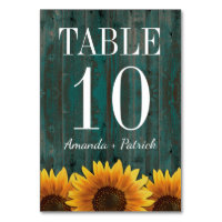 Tarjetas numéricas de Boda de girasol turquesa