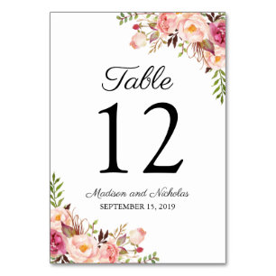 Tarjetas numéricas de Boda floral rosado rusas