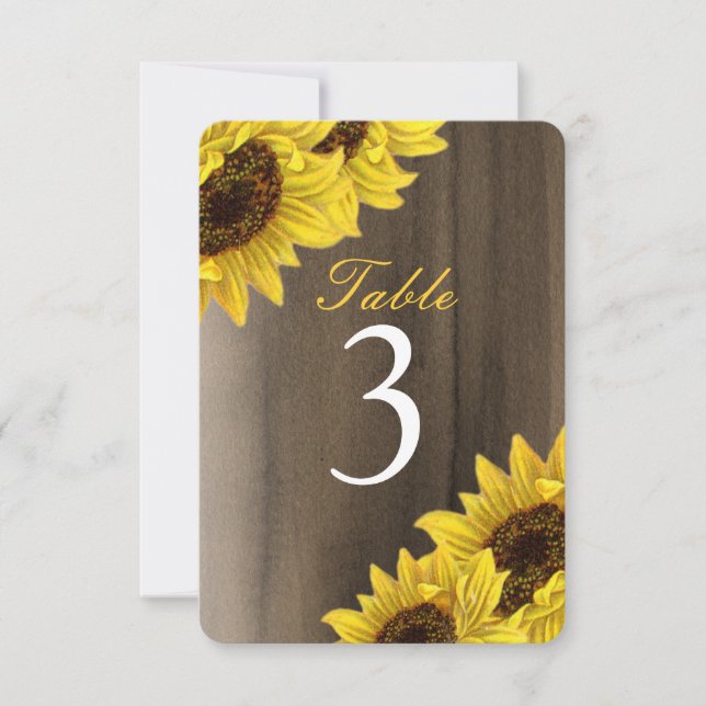 Tarjetas numéricas de mesa de girasol de personali (Anverso)
