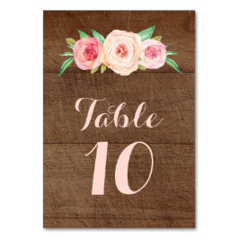 Tarjetas numéricas del Boda de madera floral rosa 