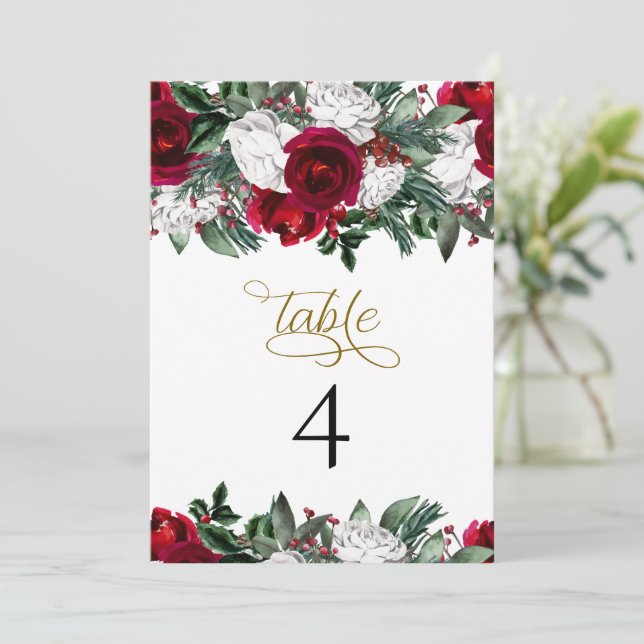 Tarjetas número de mesa floral de invierno de Borg (Anverso de pie)