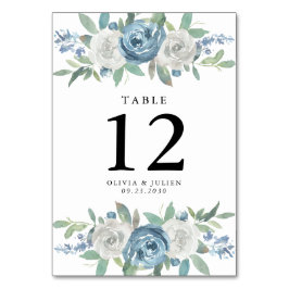 Tarjetas numero de tabla de Boda azul y blanco tur