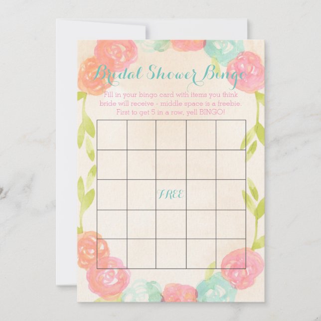 Tarjetas nupciales florales del bingo de la ducha (Anverso)