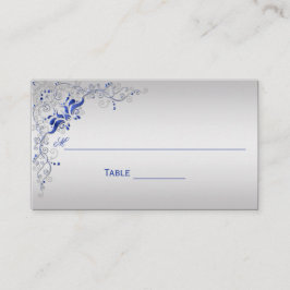 Tarjetas Ornate Blue and Silver Floral Swirls Plac