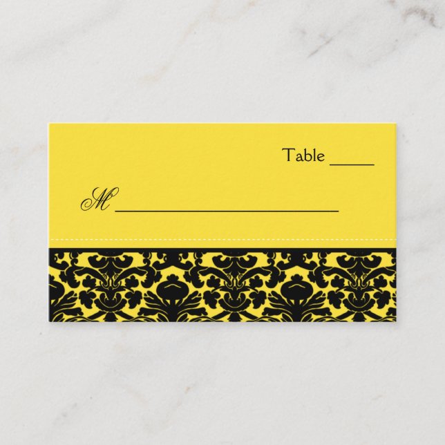 Tarjetas para lugares de damasco amarillo y negro (Anverso)