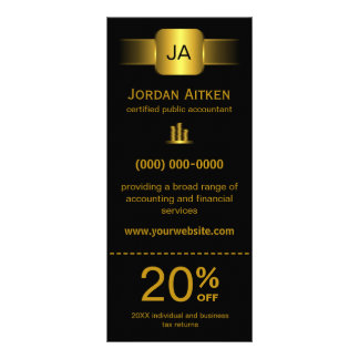 Tarjetas para rack de color negro y oro con cupón