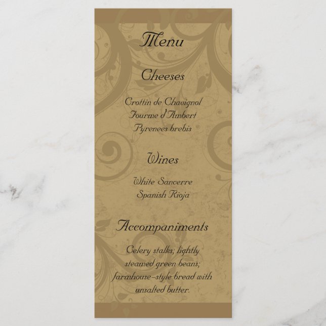 Tarjetas para rack de menú Fiesta de vino y queso (Anverso)