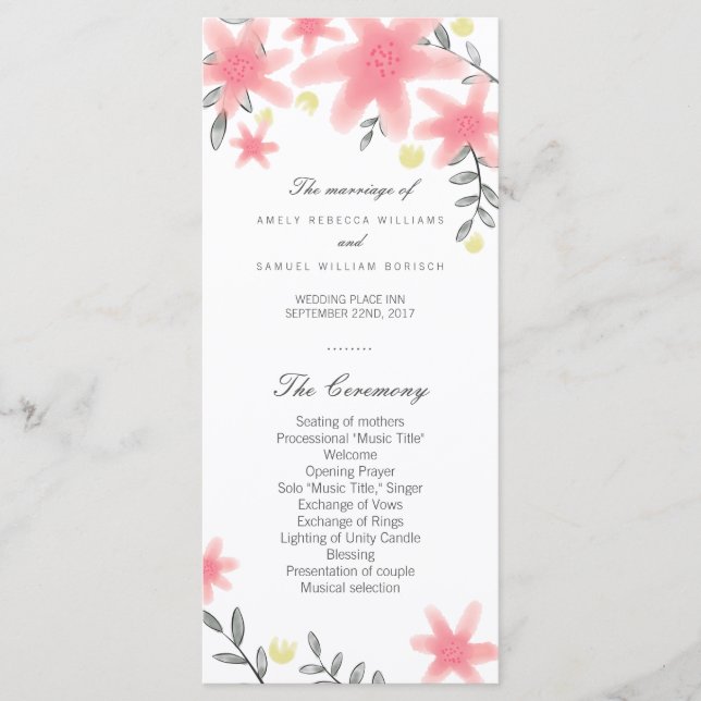 Tarjetas para rack del programa de matrimonio flor (Anverso)