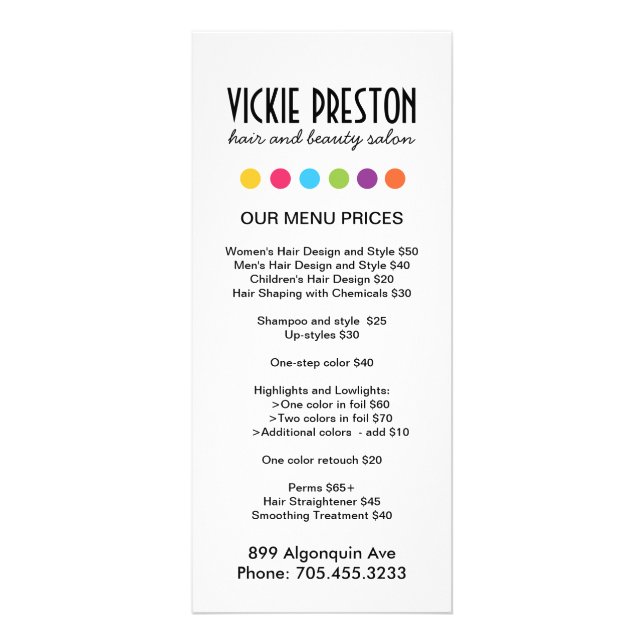 Tarjetas para rack Hair Salon (Frente)