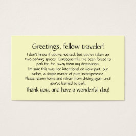 Tarjetas para salir en los parabrisas de otros.