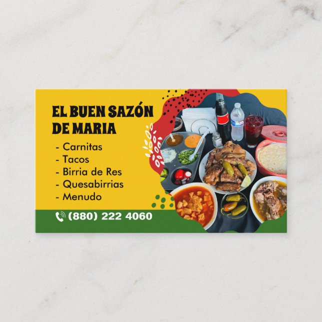 Tarjetas para Venta de Comida Comida Mexicana (Anverso)