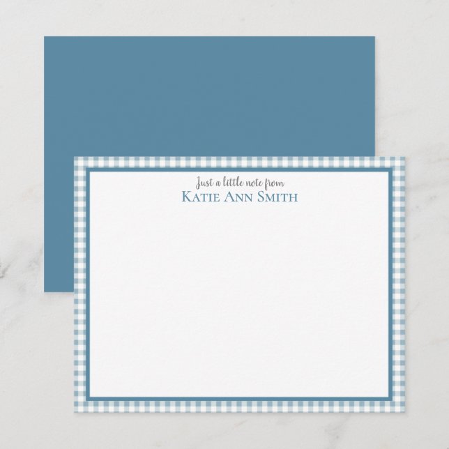Tarjetas personales de notas con gingham azul (Anverso / Reverso)